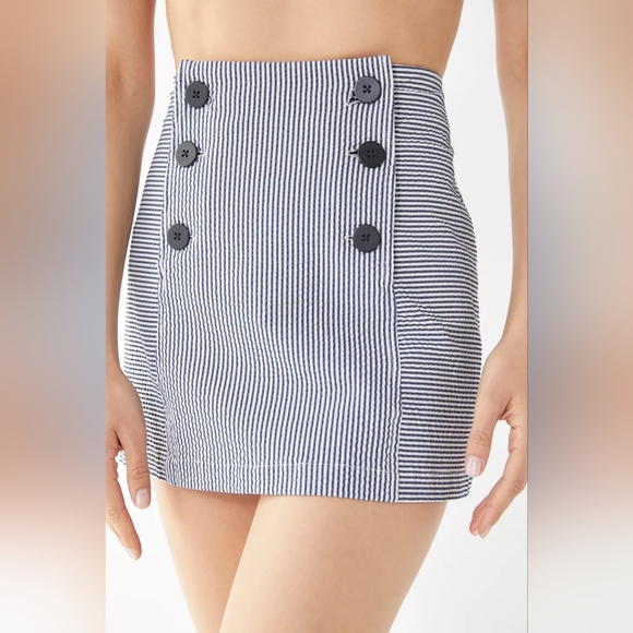 Urban Outfitters Sailorette Striped Mini Skirt NEW Faux Button Front Bib Panel - Picture 5 of 16